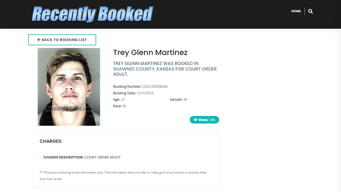 Recent Booking / Mugshot for Trey Glenn Martinez in Shawnee County, Kansas